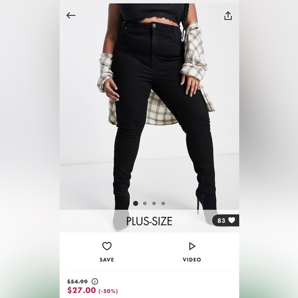 Cotton:On Curve high rise skinny jeans in black, size 18. - Picture 2 of 2